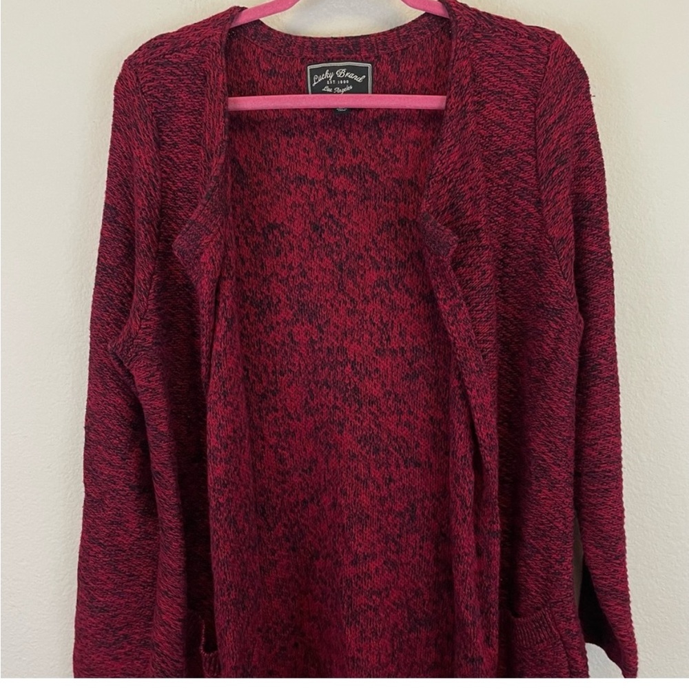 Lucky Brand Marled Open Front Long Cardigan Sweater Red Size 1X